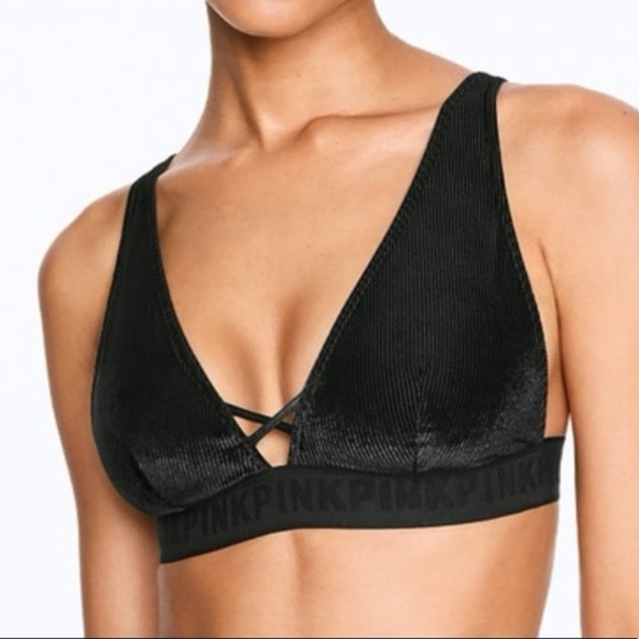 FINAL PRICE  PINK Velvet Ribbed Plunge Bralette - Picture 1 of 6